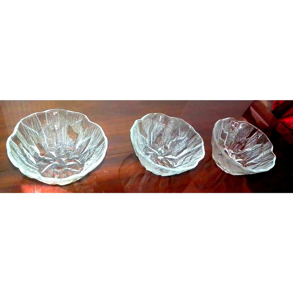 Hoya Crystal Japan Glacier Iceberg Glass Salad Bowls Set of 3 Vintage